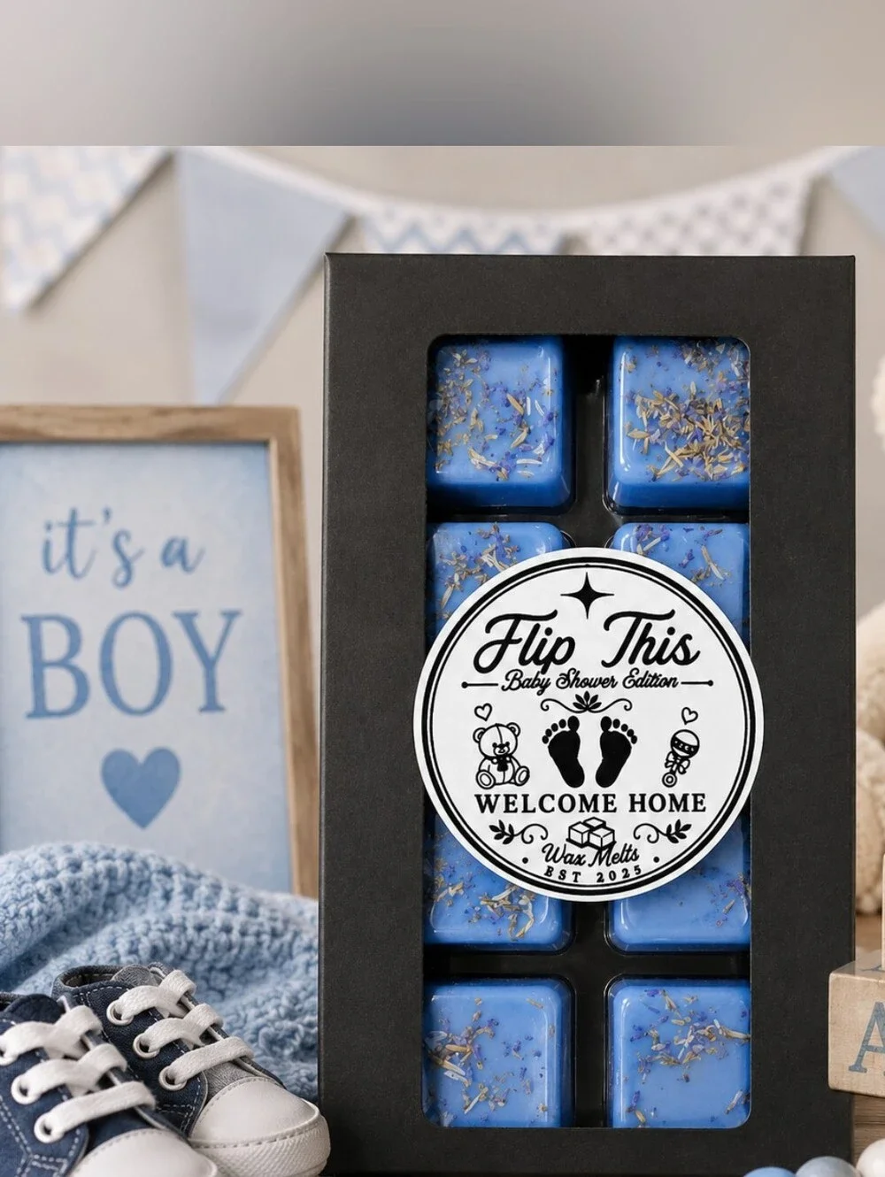 100% Soy Wax Wax Melts Welcome Home Baby Shower Edition Blue Handmade Baby Showe
